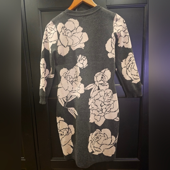 Calvin Klein Sweater Dress- Charcoal With Light Pink Floral Pattern- Small - Picture 5 of 7
